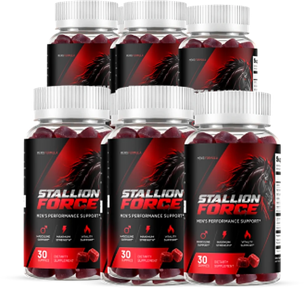 Six bottles of Stallion Force men's performance support gummies
